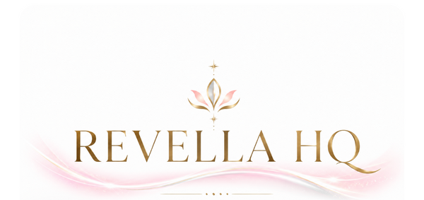 Revellla HQ logo with a decorative element on a white background